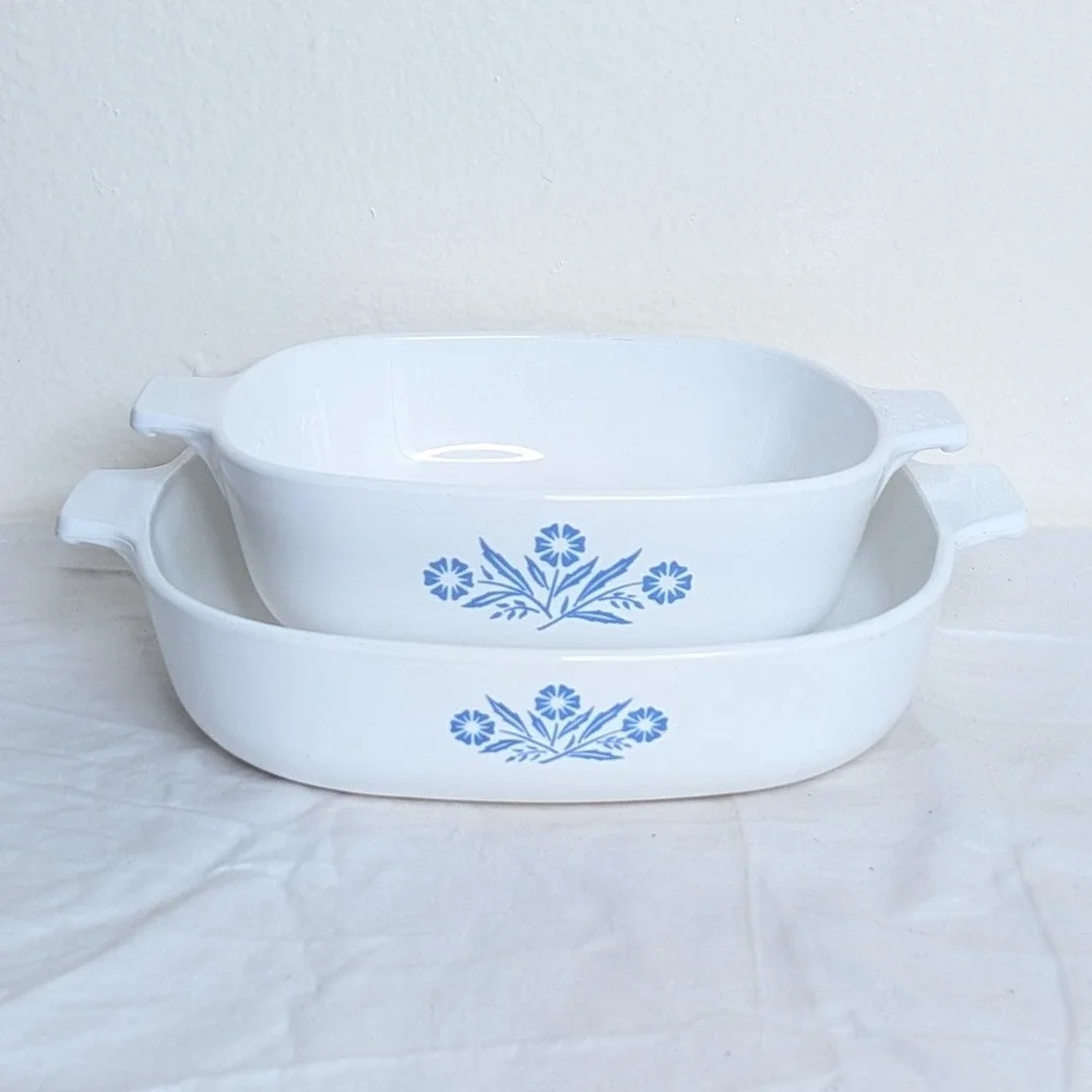 Corning Ware Blue Cornflower Casserole Dish Set 2pc P-9-B 9in P-1-B 1qt Vintage